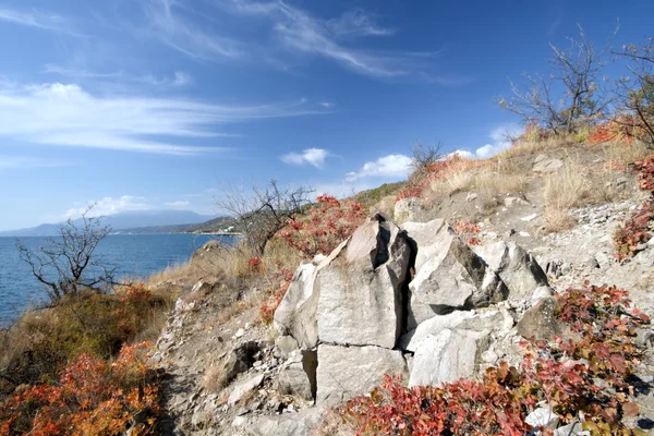 Rock na pobřeží Černého moře na podzim — Stock fotografie