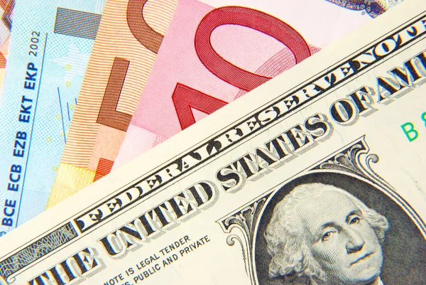 Dollar and euro notes — Stock Photo, Image