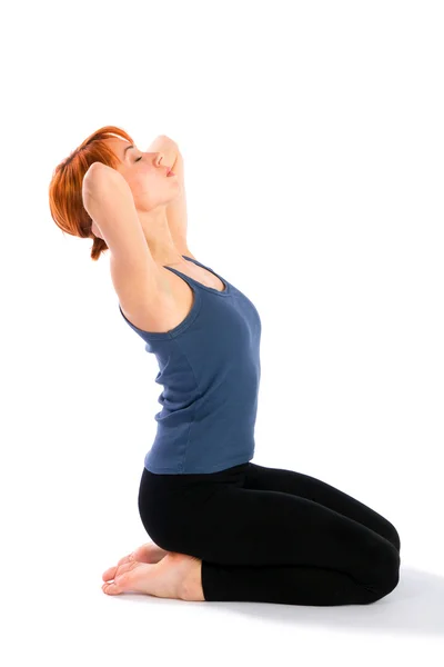 Vrouw doen nek stretching oefening — Stockfoto