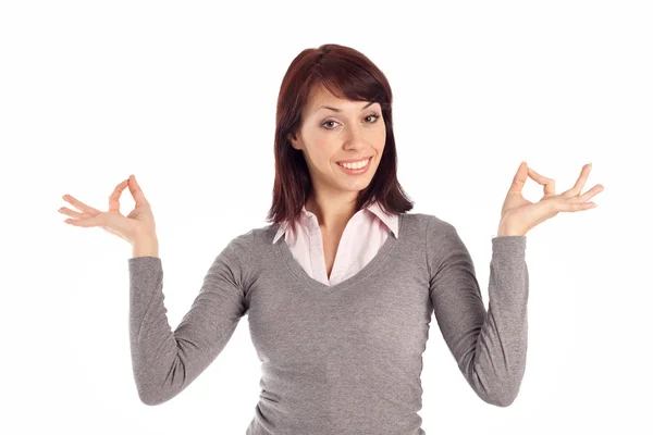 Молода жінка демонструє нормальний жест — стокове фото
