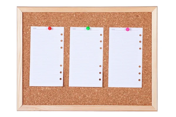Corkboard z notatki papieru puste — Zdjęcie stockowe