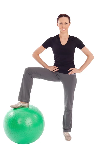 Friendly Woman Fitness with Gym Ball — Stock Photo, Image