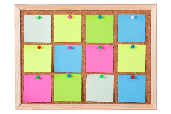 Kolorowy papier notes na corkboard — Zdjęcie stockowe