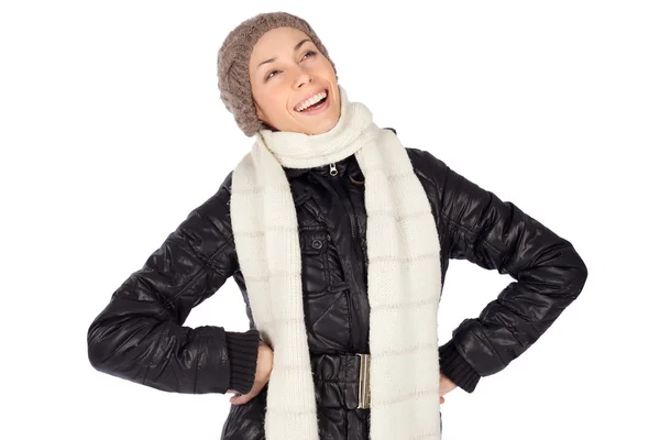 Śmiejąc się ładna kobieta moda zimowa — Zdjęcie stockowe