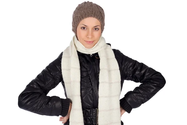 Jonge lachende vrouw winter mode — Stockfoto