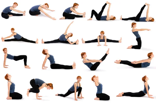 Женщина в различных позициях для йоги — стоковое фото