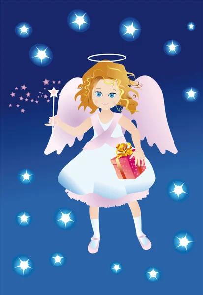 Ангел с подарком и волшебной палкой — стоковое фото