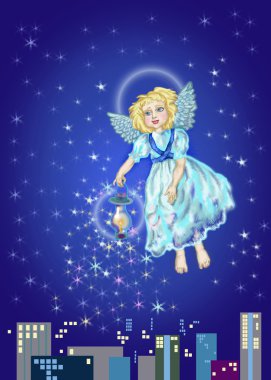 Angel with a magic lamp clipart