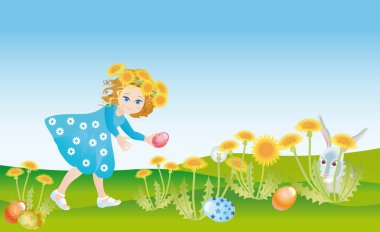 Easter reason with a girl and rabbit clipart