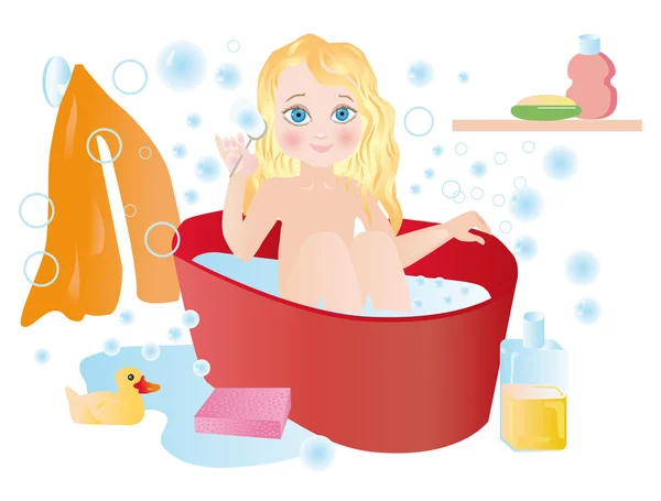 Uma criança toma banho no banho — Fotografia de Stock