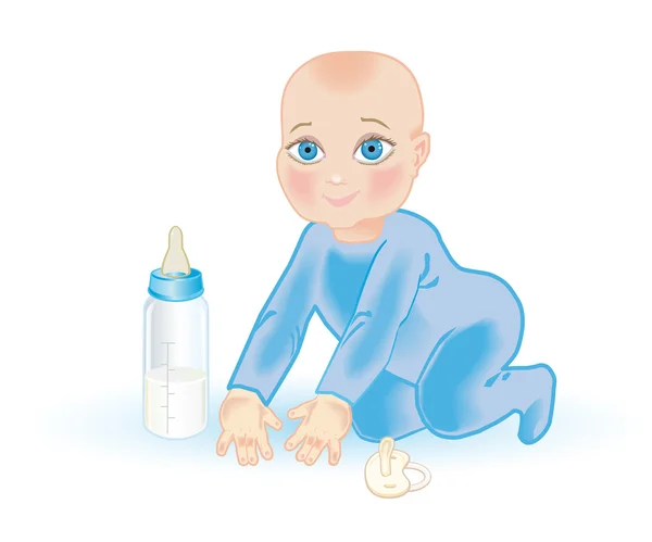 Bébé avec un flacon et mannequin de bébé — Photo