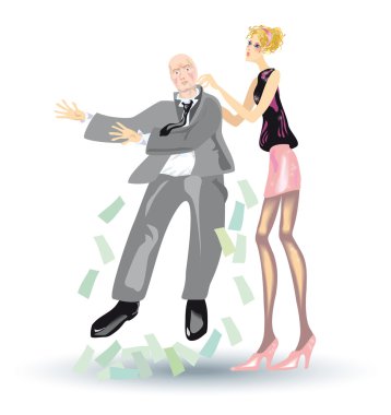 Girl shakes out a money clipart