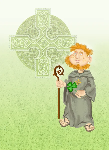 Patrick mit Shamrock und keltischem Kreuz — Stockfoto