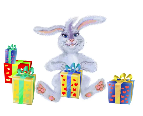 Rabbit with gift — Stock Photo, Image