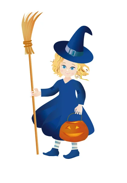 Маленькая ведьма с тыквенным фонариком — стоковое фото