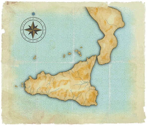 西西里岛的地图是在古老的样式 — 图库照片