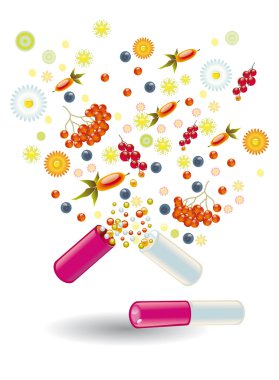 Natural vitamins are in a pill clipart