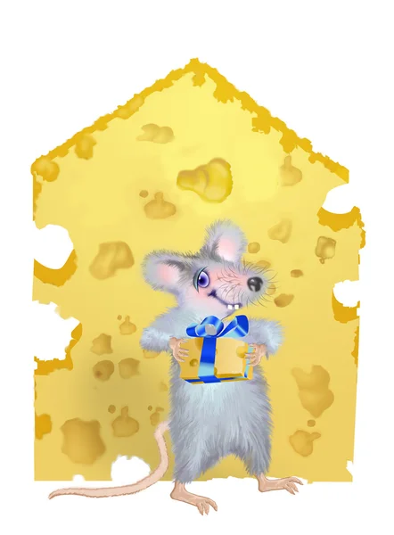 Een muis wordt gegeven door het stuk kaas — Stockfoto