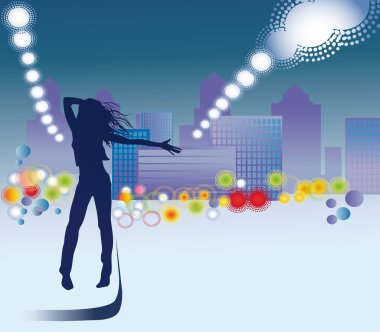 A girl slows down a car in night city clipart