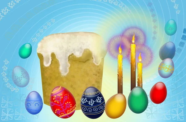 Easter eggs and candles — Stock Photo, Image