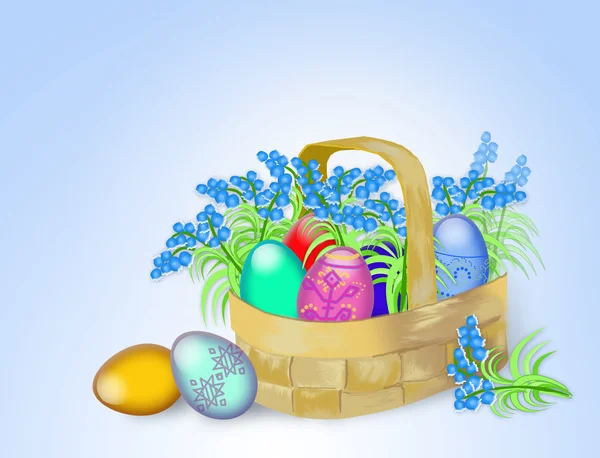 Великодні яйця і весняні квіти — стокове фото