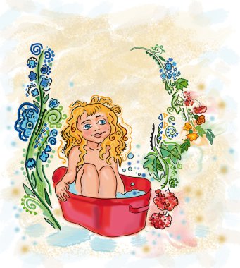 A girl bathes clipart