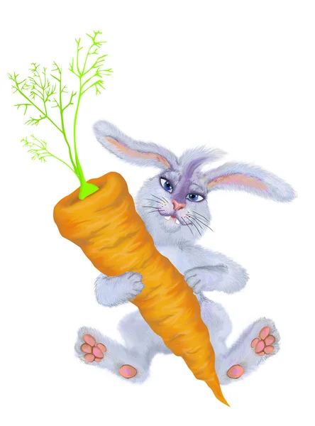 Een konijn houdt een wortel — Stockfoto