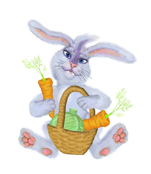 Rabbit with the small basket of meal — Stock Photo, Image
