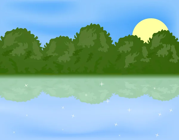 森林湖结束太阳 — 图库矢量图片