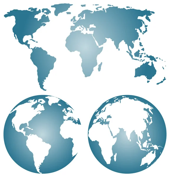 Globi della Terra sui continenti — Vettoriale Stock