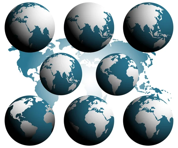 Globos de la Tierra sobre continentes — Vector de stock
