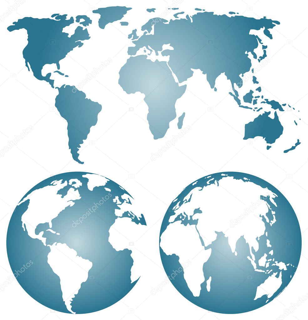 Earth globes over continents