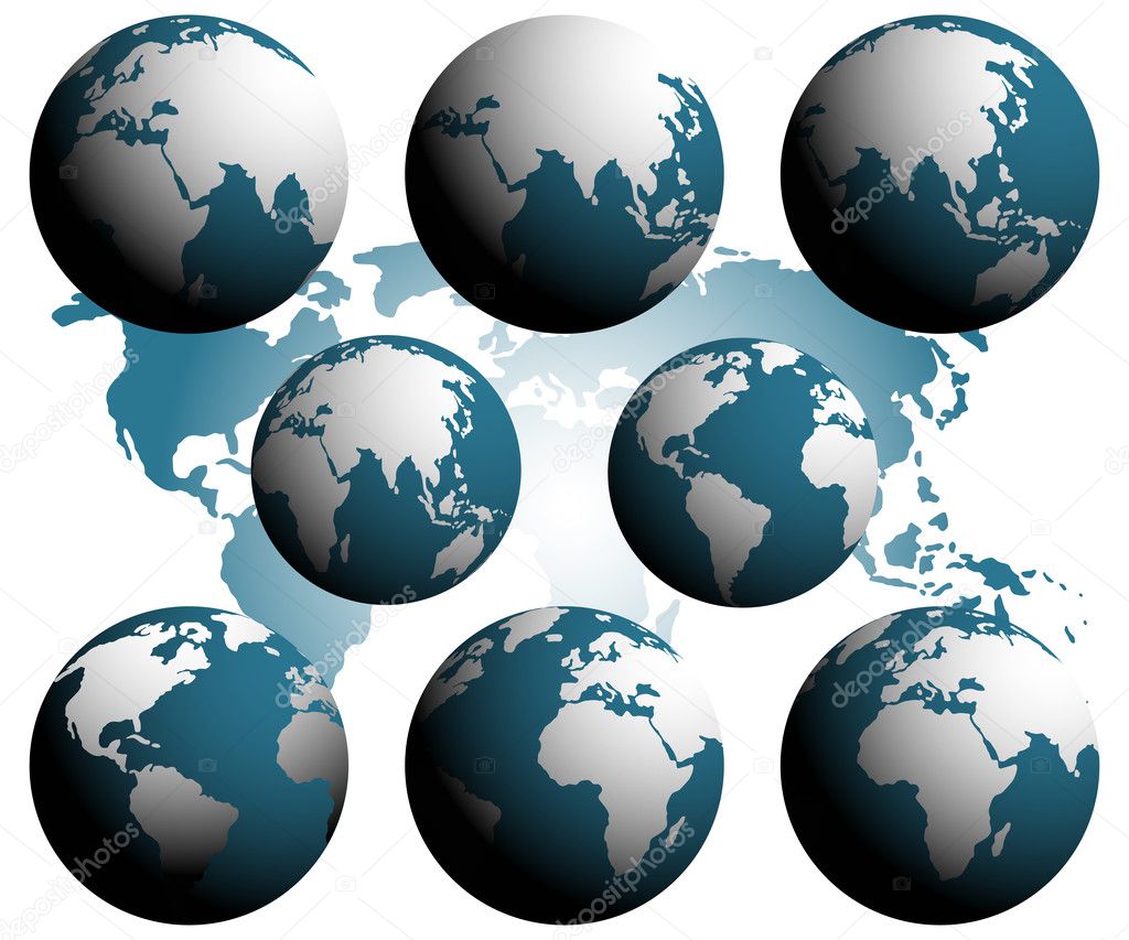 Earth globes over continents