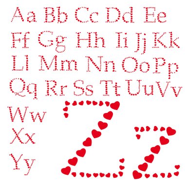 Alphabet made of hearts clipart