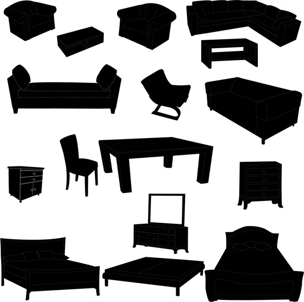 Silhouettes of furniture — Stock Vector