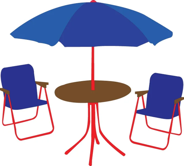 沙滩椅、 表和伞 — 图库矢量图片