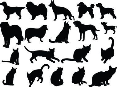 Cats and dogs silhouette collection clipart