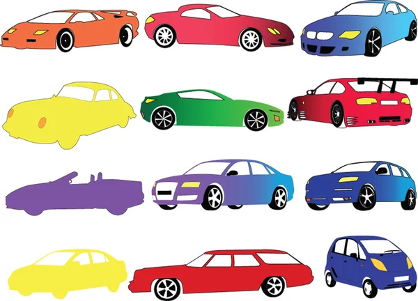 Car collection in different color — Stock Vector