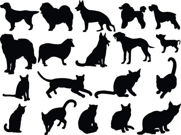 Kolekce silueta kočky a psi — Stockový vektor