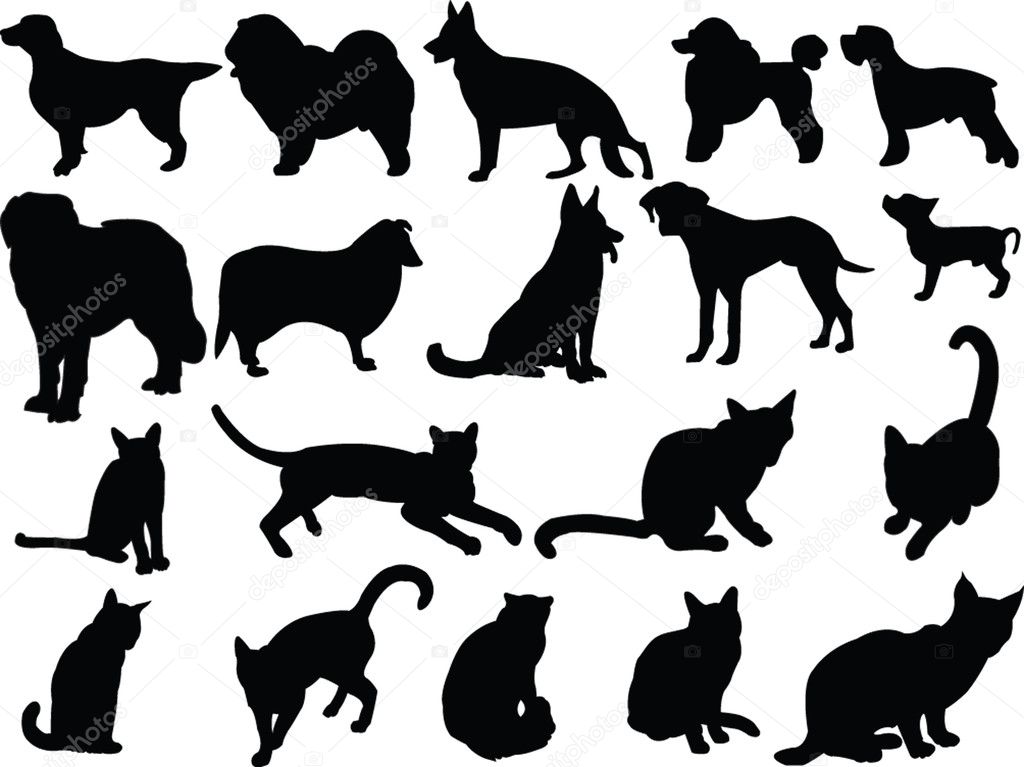 Cats and dogs silhouette collection