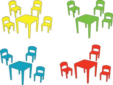 Children chairs and tables clipart