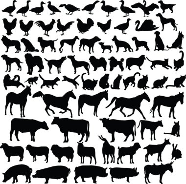 Farm animals silhouette collection clipart