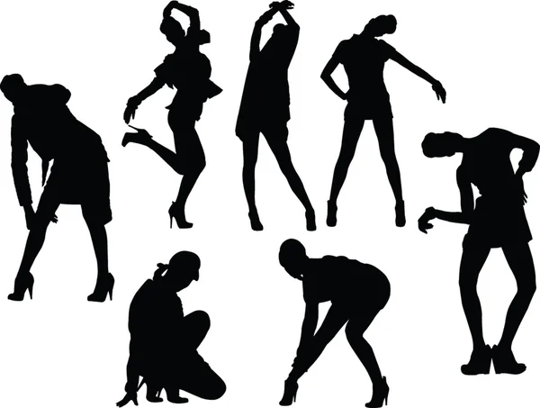 Girls in funny poses silhouette — Stock Vector