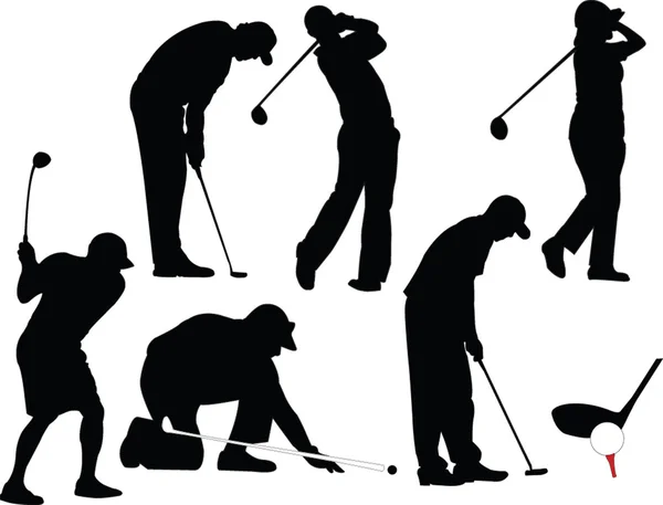 Οι παίκτες του γκολφ σε διαφορετική θέση — Διανυσματικό Αρχείο