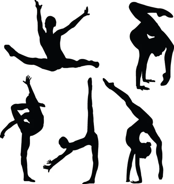 Коллекция силуэтов для девочек гимнастики — стоковый вектор