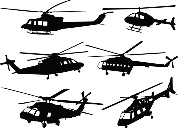 Helikoptrar silhouette kollektion — Stock vektor