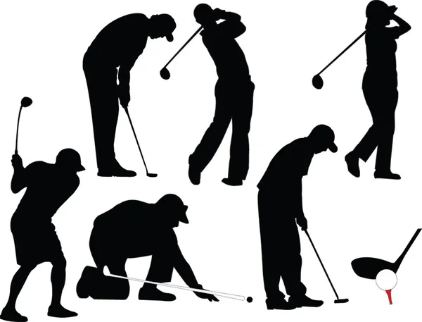 Golf players in different position — Stock Vector
