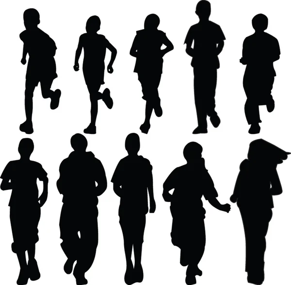 Bambini che corrono silhouette — Vettoriale Stock
