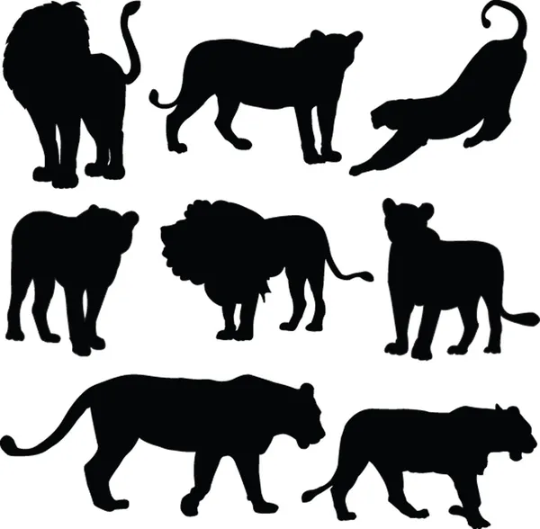 Colección de siluetas de leones — Archivo Imágenes Vectoriales