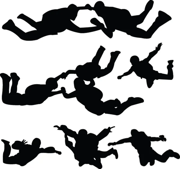 Collection silhouette parachutistes — Image vectorielle